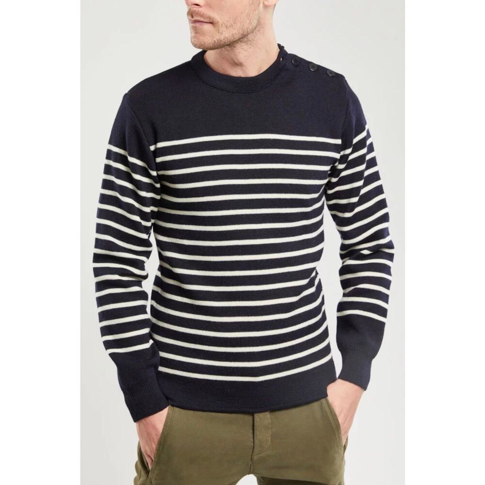 Armor Lux Navy and White Striped Sweater